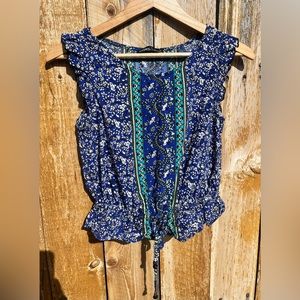 Gypsy 05 Blouse Tank XS, Rayon Blue/Green/White Patterned